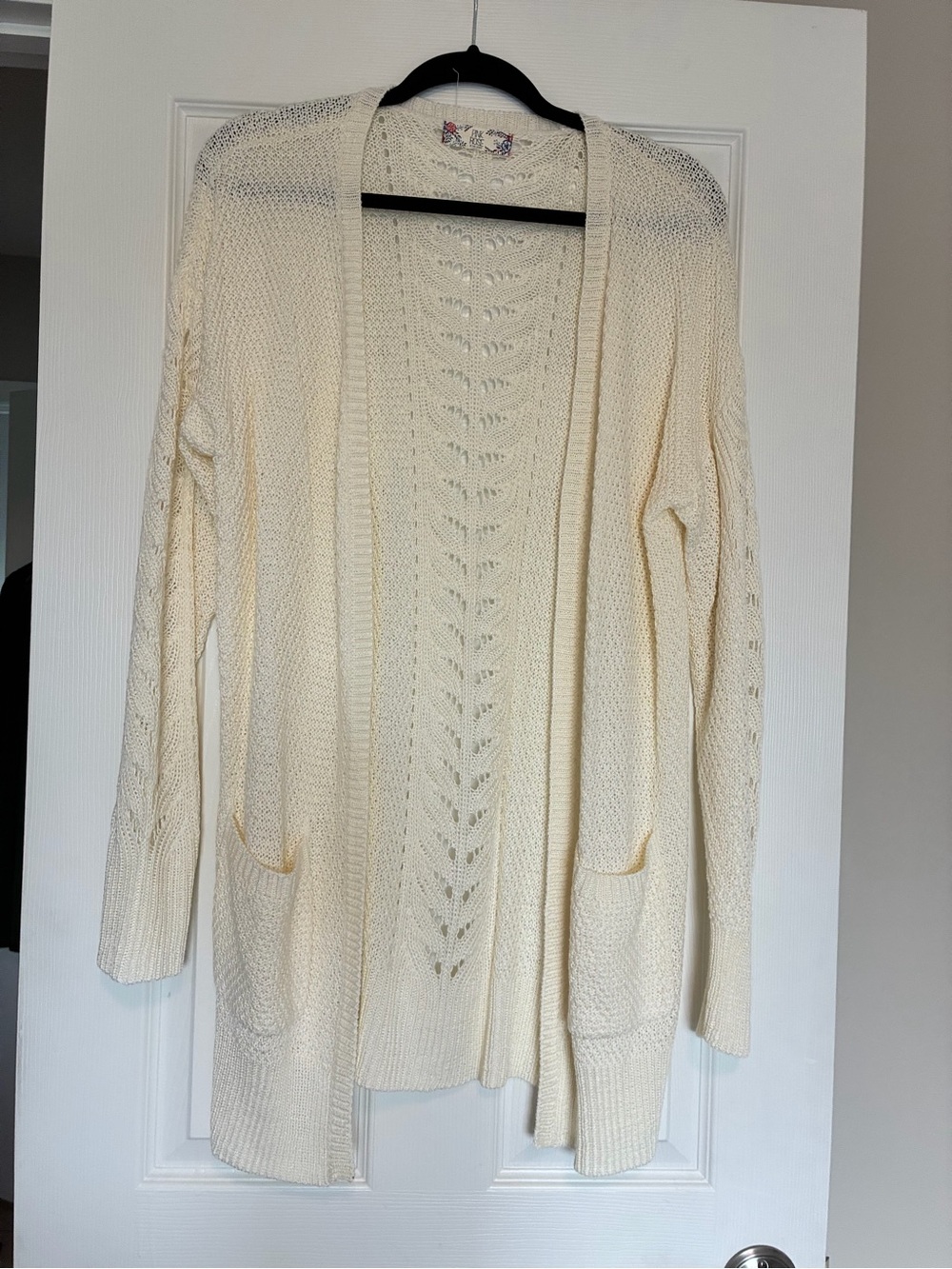 Pink Rose Cream Open-Front Pointelle Cardigan
